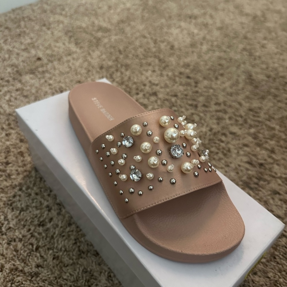 Steve Madden Women's Pearl Embellished Slide Sandals - Nude